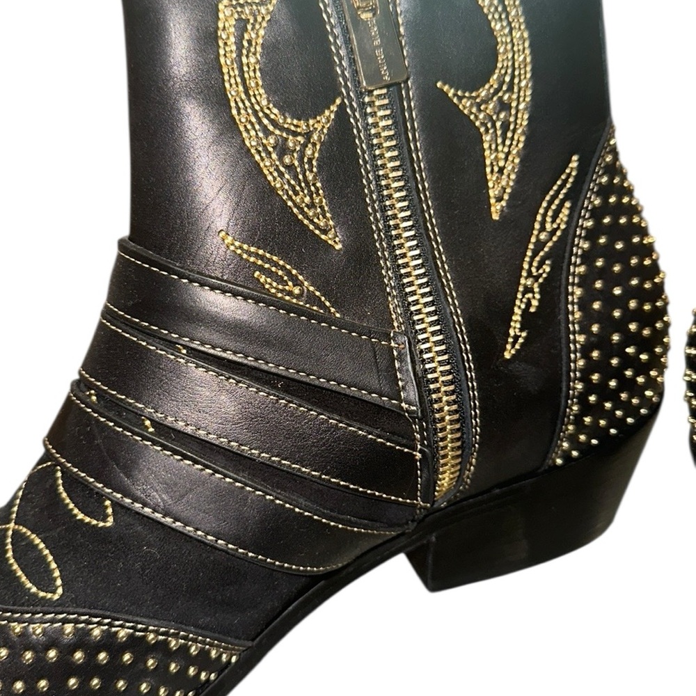 ANINE BING CHARLIE WOMENS 38 Black‎ and Gold Studded Ankle Boots leather - Picture 11 of 12